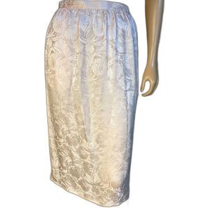 Argenti Pink Jacquard Floral Silk Pencil Skirt 8 1980s Preppy Classy Elegant